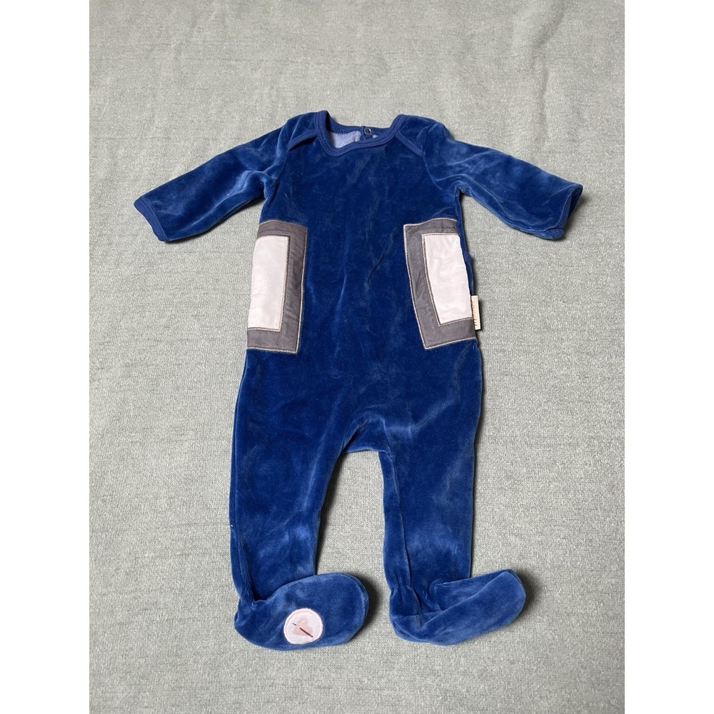 Mon Tresor Enfant Royal Blue Velour Footie Color Block 3M